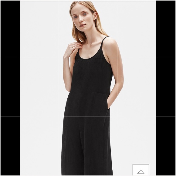 Eileen fisher gauze black organic cotton muslin sleeveless midi jumpsuit - Picture 3 of 9